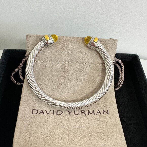 David Yurman sterling silver 7mm Cable Citrine Bracelet with 14K Gold - Picture 2 of 6